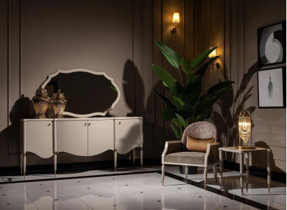 Living room Suite 4-piece Armchair Side table Sideboard Mirror Beige